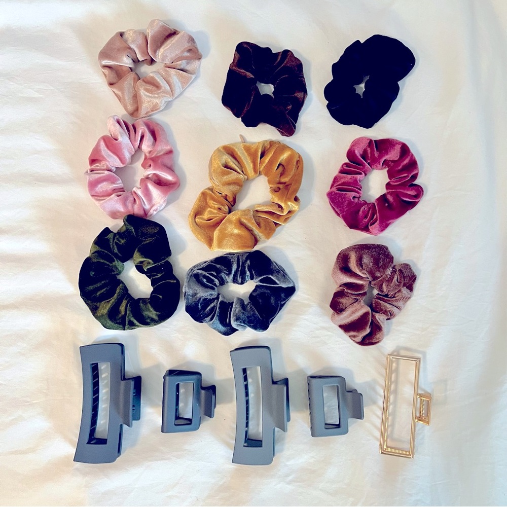 Velvet scrunchies and claw clip set